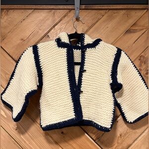 Hand Knit Kids Cream and Blue Sweater